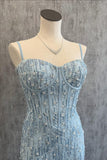 Straps Corset Light Blue Beaded Long Formal HZ0307