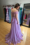 Off the Shoulder Navy Blue Chiffon A-line Long Formal HZ0307