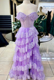 Off the Shoulder Blue Sequin Tulle Ruffles HZ0307