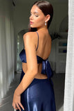 Sexy Aqua Bow Front Cutouts Long Maxi HZ0307