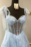 Beaded Sheer Corset Light Blue Formal HZ0307