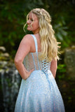Light Blue Corset A-line Long Prom HZ0307