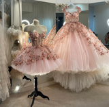 LTP1173,Princess Pink Floral Beaded Tulle Short Birthday Dresses,Girl Graduation HZ0307