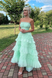 Strapless Mint Green High-low Tiered Ruffles HZ0307