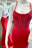 Scoop Red Beaded Mermaid Long Prom HZ0307