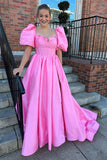 Short Puff Sleeves Pink A-line Princess HZ0307