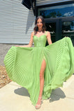 Twist Lemon Green Pleated A-line Long Formal HZ0307