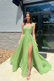 Twist Lemon Green Pleated A-line Long Formal HZ0307