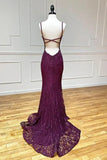 LTP1739,Mermaid/Trumpet Spaghetti Straps Grape Lace Beaded Long Prom Dress Formal Evening HZ0307