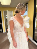 Stylish v neck tulle applique long prom HZ0307