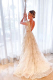 Stylish v neck tulle applique long prom HZ0307