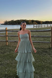 Strapless Pink Chiffon Pleated Tiered Maxi HZ0307
