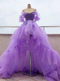 LTP0853,A-Line Luxurious Elegant Wedding Guest Prom Birthday Dress Off Shoulder Short Sleeve Asymmetrical Tulle with HZ0307