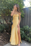 Straps Yellow Silk Long Dress with HZ0307