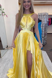 Sexy Halter Yellow Keyhole Pleated A-line HZ0307